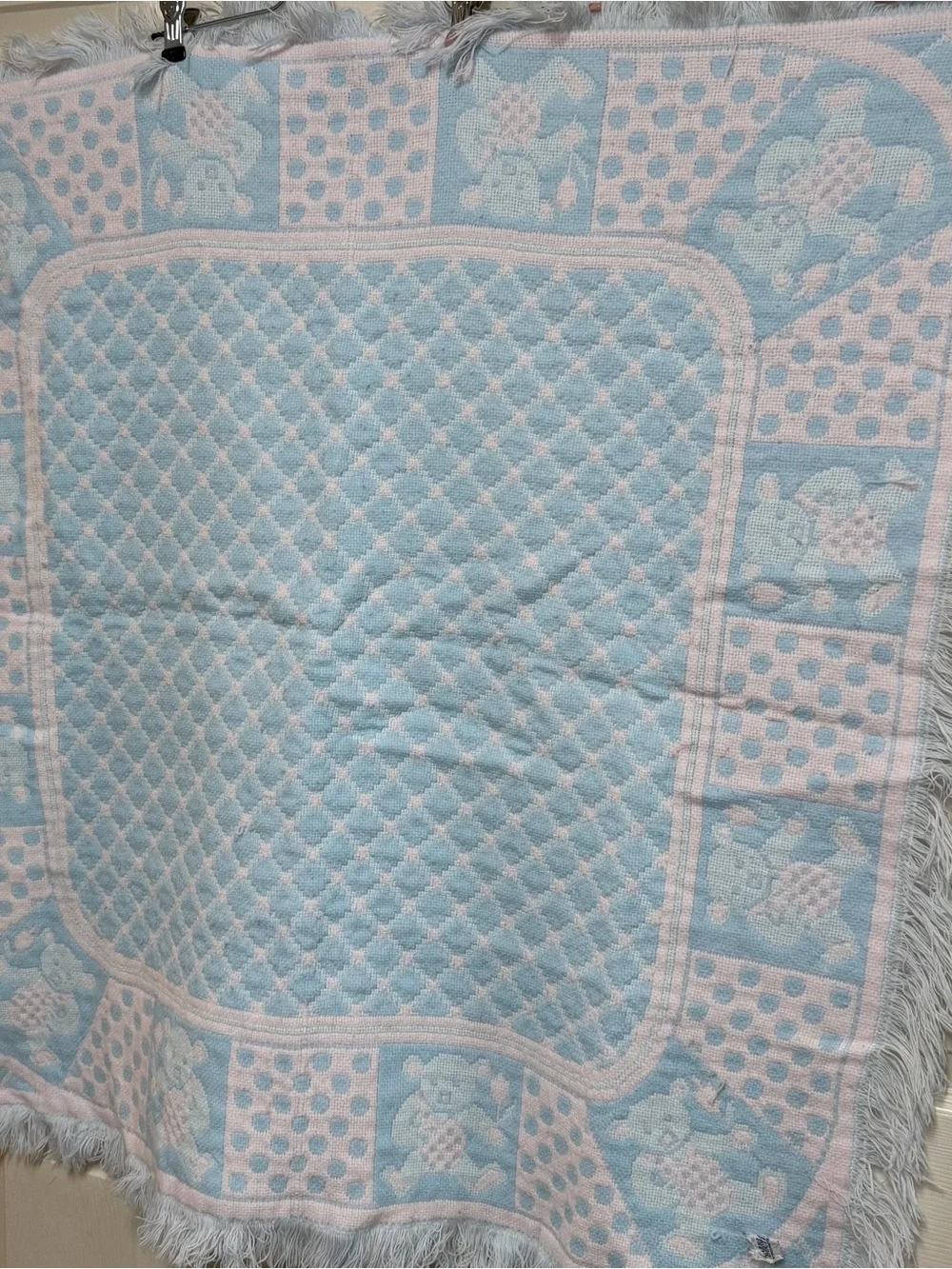 Vintage Carriage Boutique Pink Blue Teddy Bear Blanket